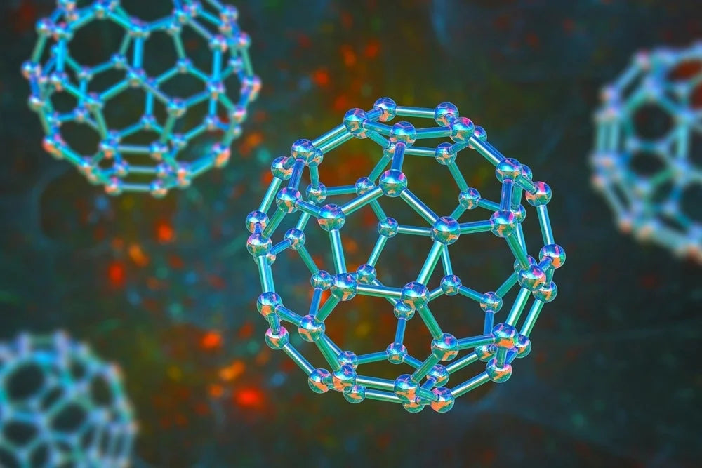 “Stylized C60 molecule showing its unique soccer-ball structure.